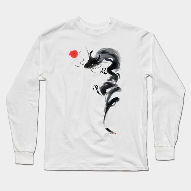 dragon and the red sun Long Sleeve T-Shirt by Olga Berlet